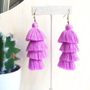 Long Cotton Tassel Earrings in Orchid Purple